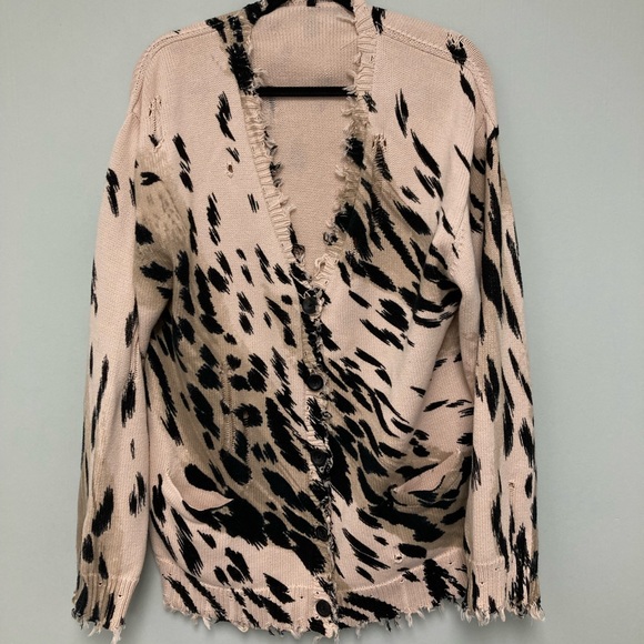 R13 Distressed Cheetah-Print Cotton Cardigan. Size large. - Picture 6 of 9